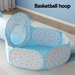 Kids Play Tent Pop Up Playhouse Ball Pit Tunnel Basketball Hoop Blue/Red