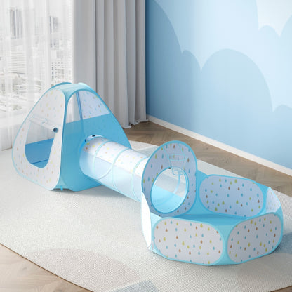 Kids Play Tent Pop Up Playhouse Ball Pit Tunnel Basketball Hoop Blue