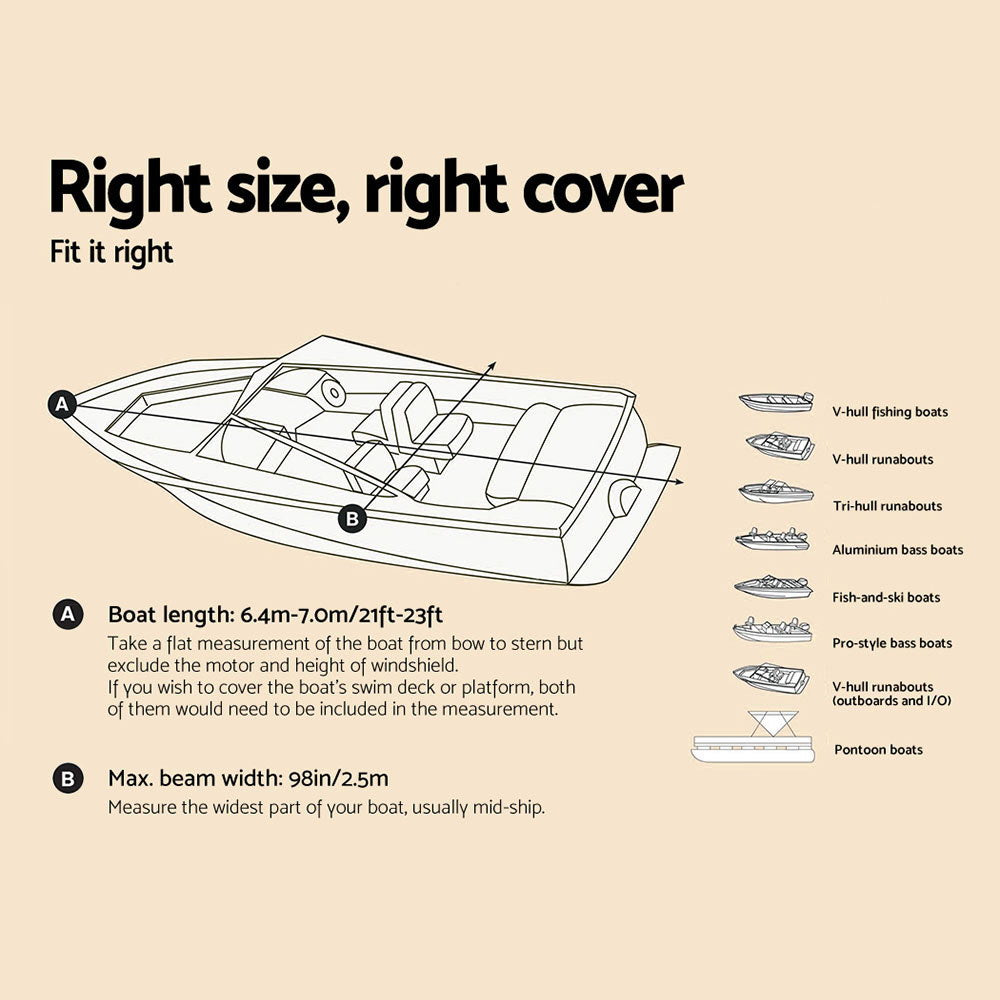 Boat Cover 21-23Ft Trailerable Jumbo Marine 600D Heavy Duty Grey