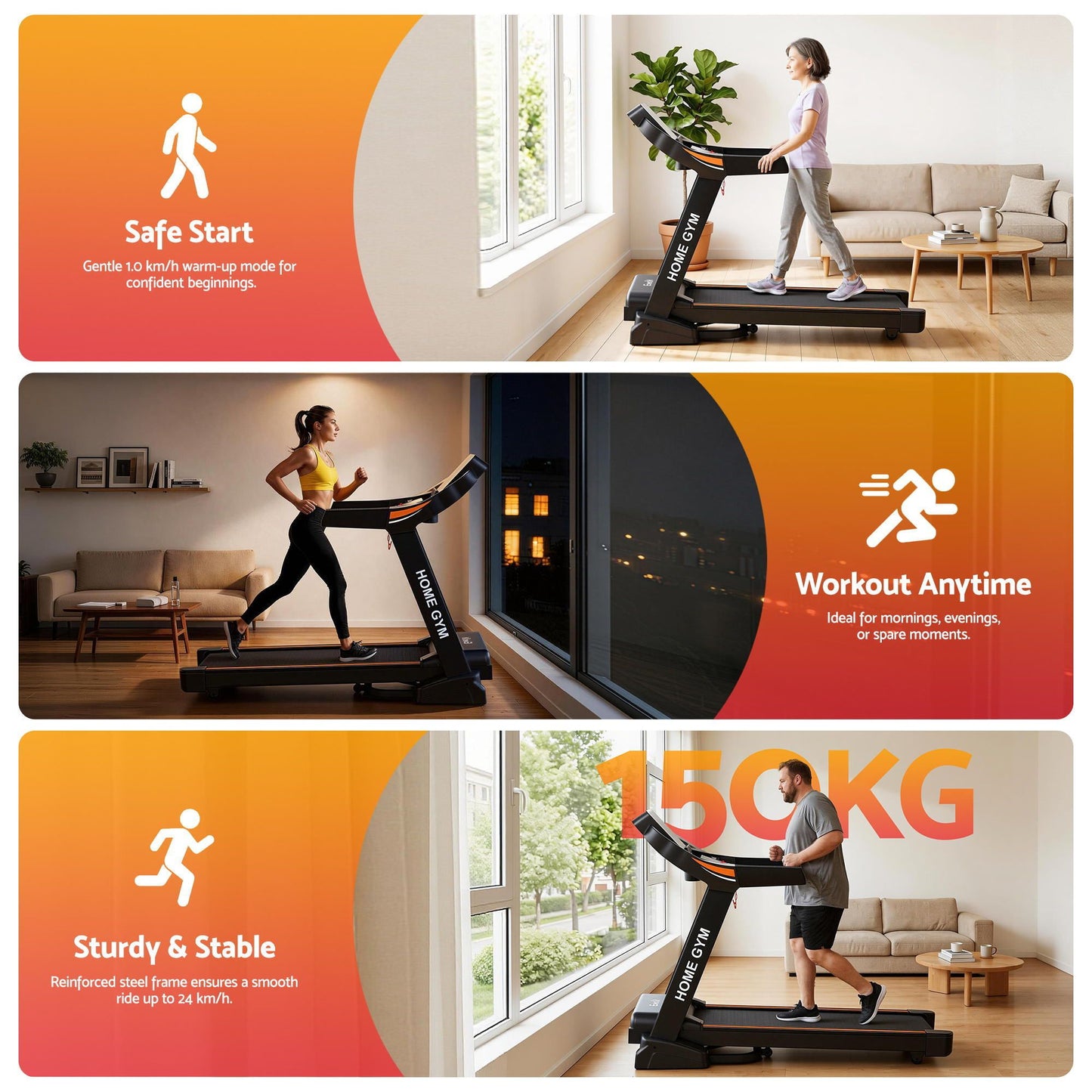 Treadmill Electric Auto Incline Home Gym Fitness Exercise Machine 490mm