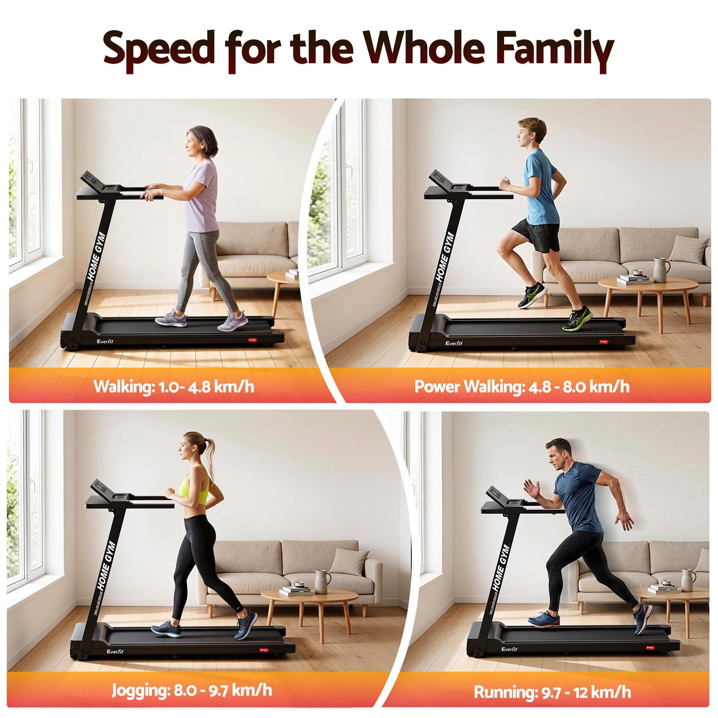 Treadmill Electric Home Gym Fitness Exercise Fully Foldable 450Mm Black