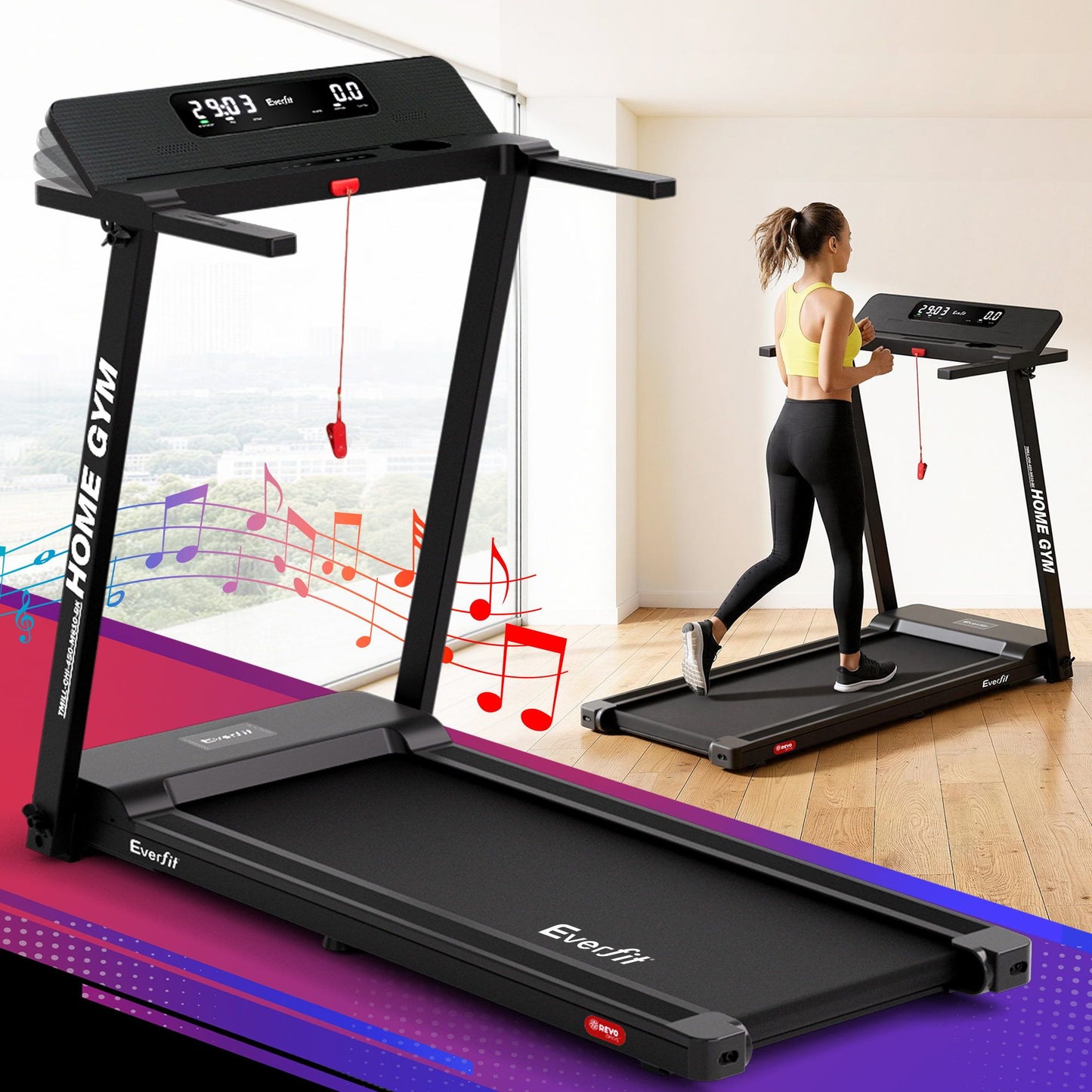 Treadmill Electric Home Gym Fitness Exercise Fully Foldable 450Mm Black