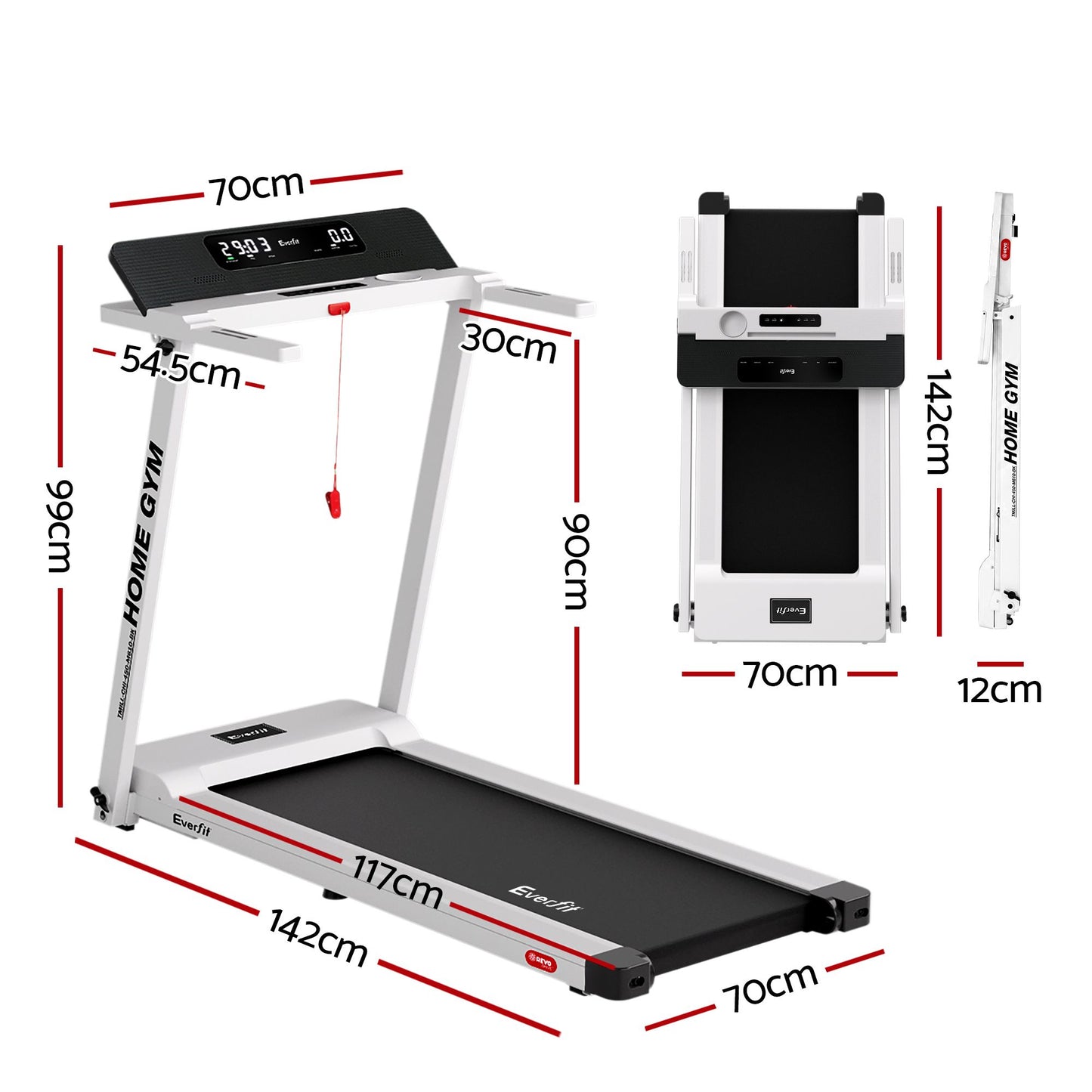 Treadmill Electric Home Gym Fitness Exercise Fully Foldable 450Mm White