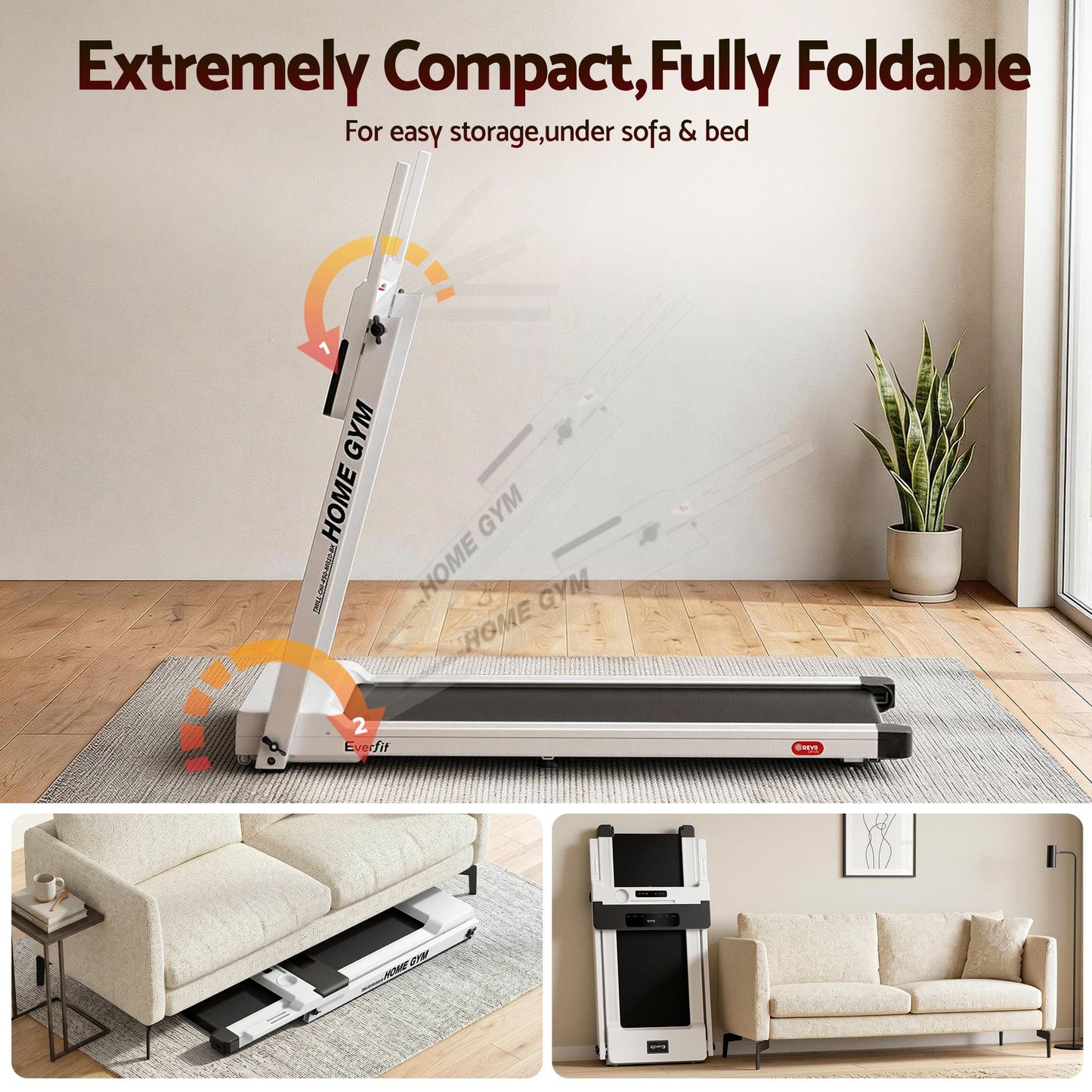 Treadmill Electric Home Gym Fitness Exercise Fully Foldable 450Mm White