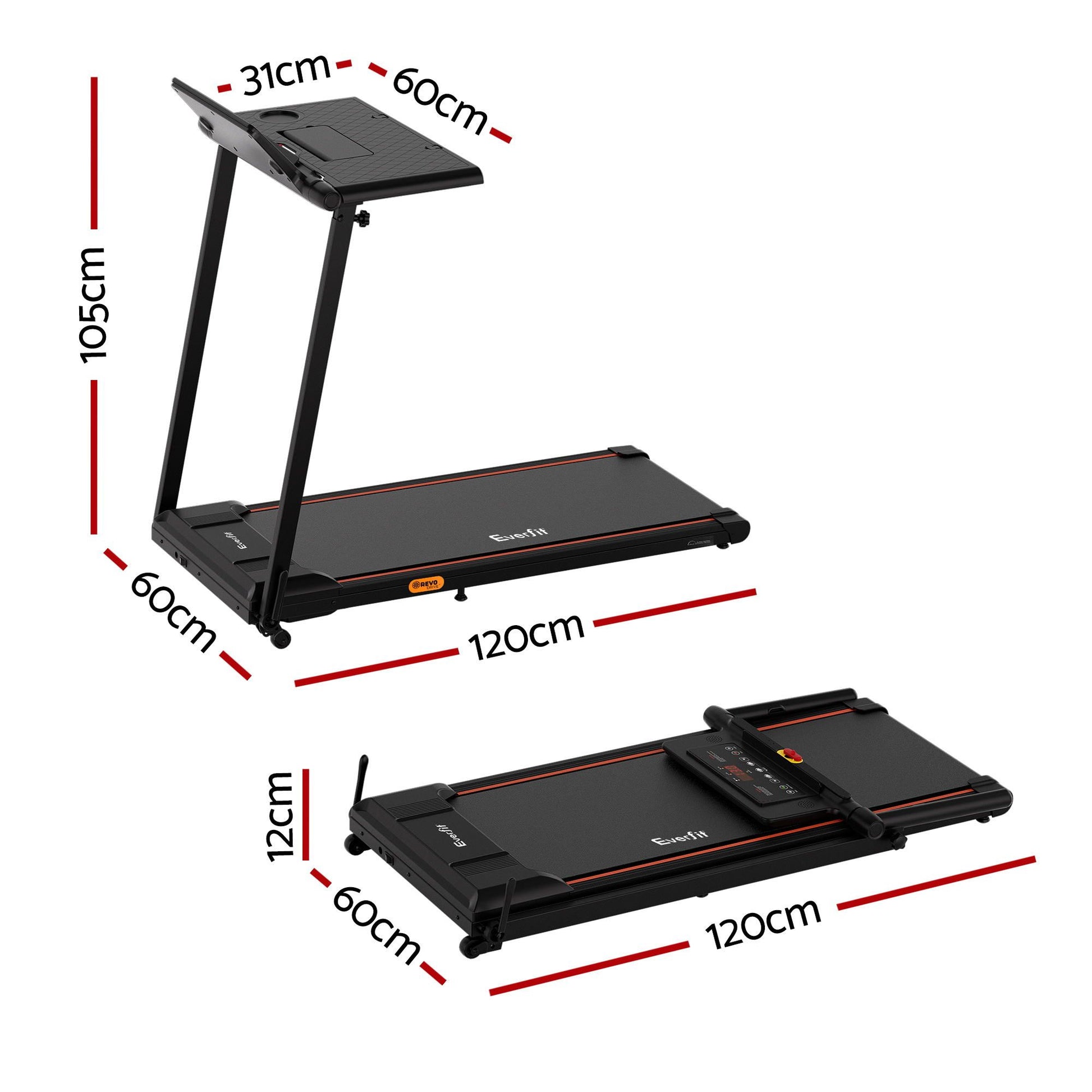Treadmill Electric Walking Pad Foldable Incline for Home Office Gym Black - 3
