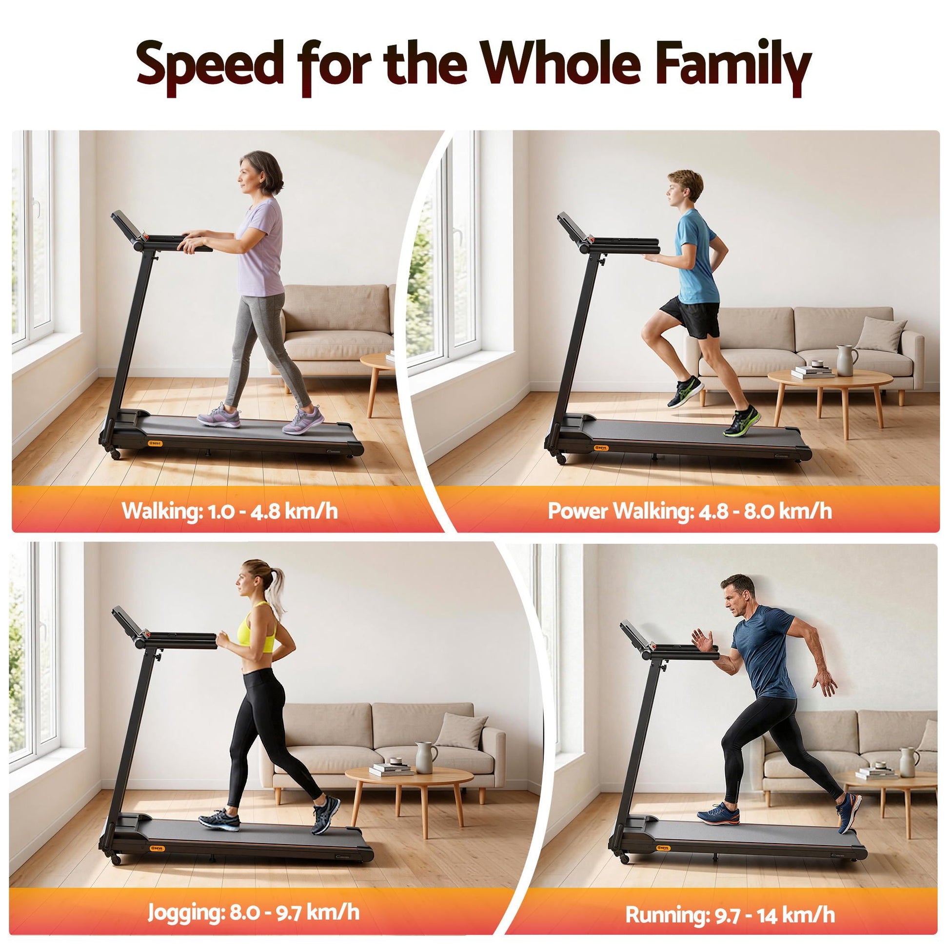 Treadmill Electric Walking Pad Foldable Incline for Home Office Gym Black - 6