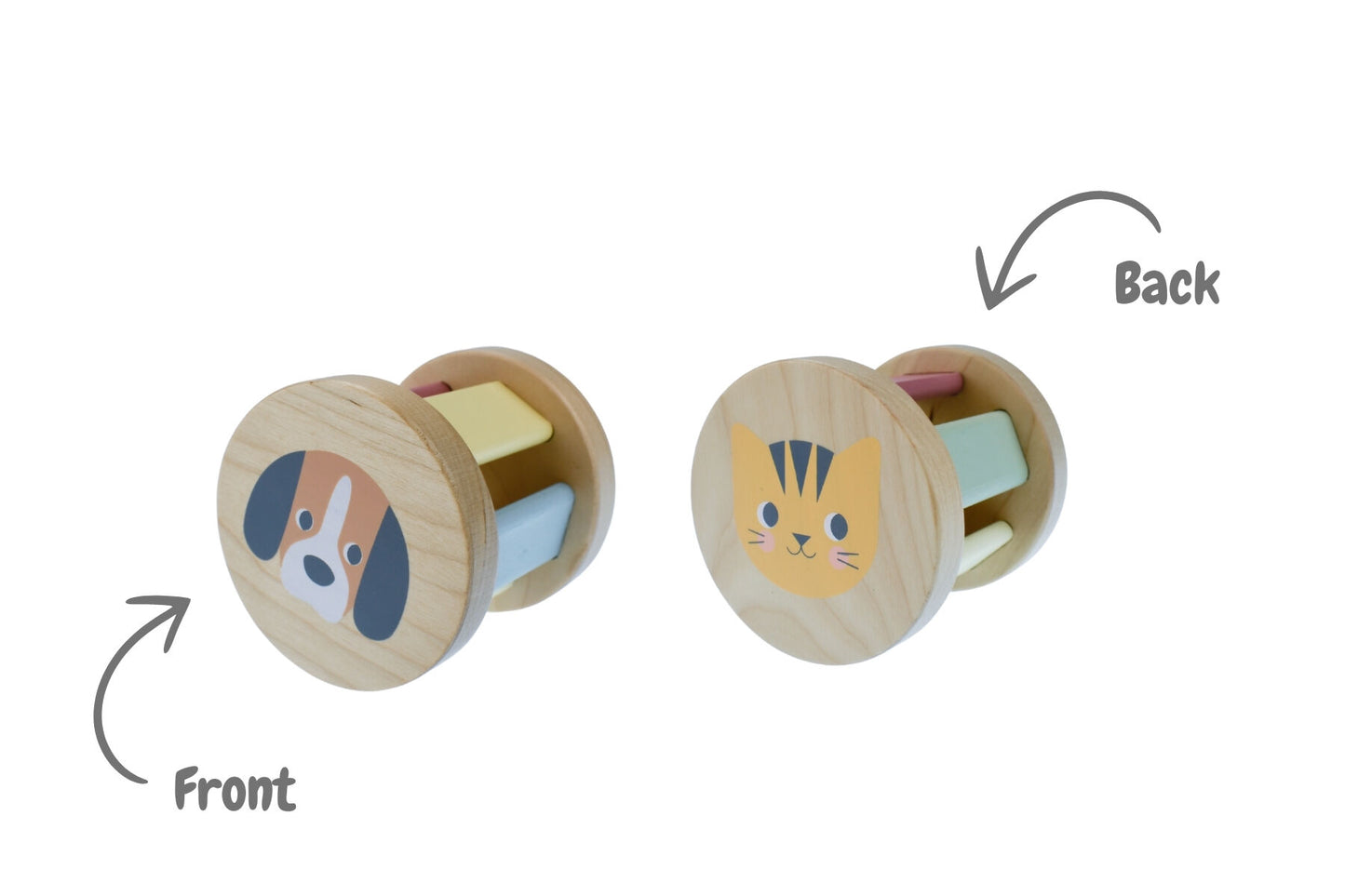 3 in 1 wooden baby rattle gift set - cat & puppy dog