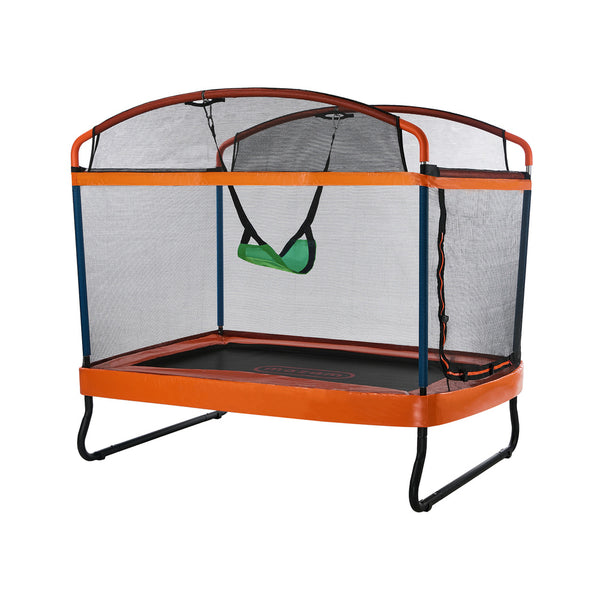  6ft Kids Trampoline With Swing Bar And Rectangular Safety Enclosure