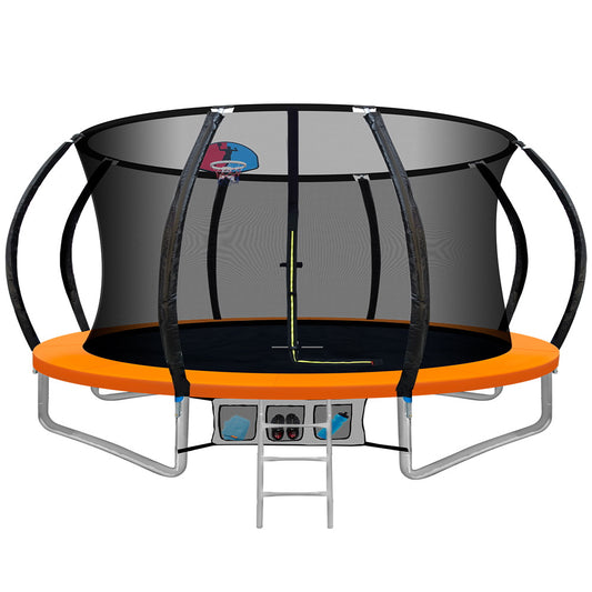 12FT Kids Trampoline with Ladder & Safety Net - Orange
