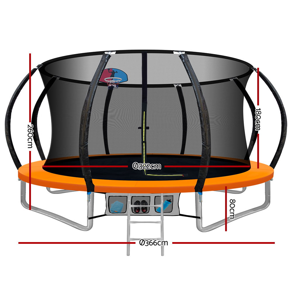 12FT Kids Trampoline with Ladder & Safety Net - Orange