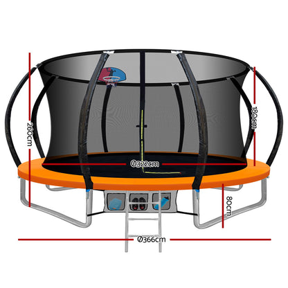 12FT Kids Trampoline with Ladder & Safety Net - Orange