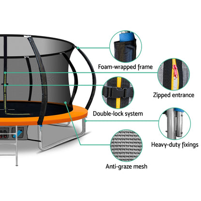 12FT Kids Trampoline with Ladder & Safety Net - Orange