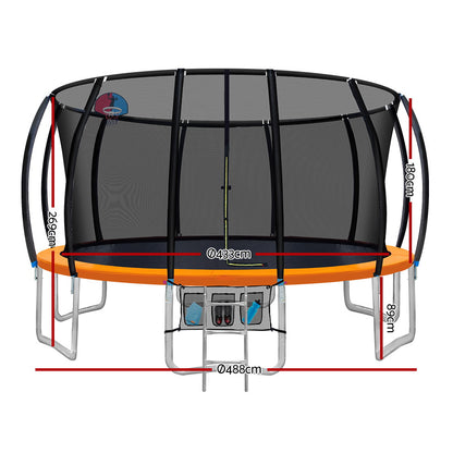 16Ft Trampoline For Kids W/ Ladder Enclosure Safety Net Rebounder Orange