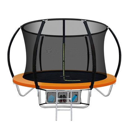 8Ft Trampoline For Kids W/ Ladder Enclosure Safety Net Rebounder Orange