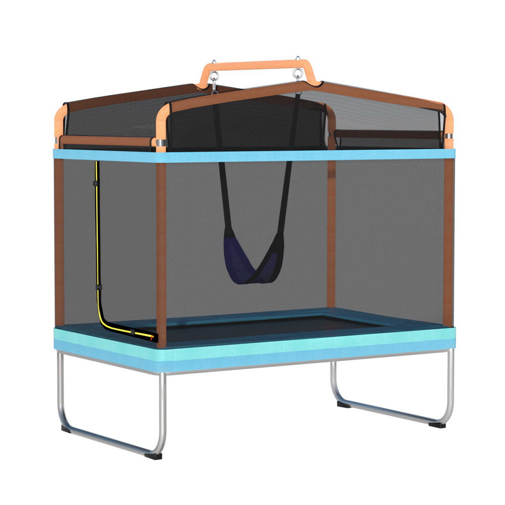 6FT Trampoline Kids Rectangle Trampoline w/ Swing Enclosure Safety Net Orange