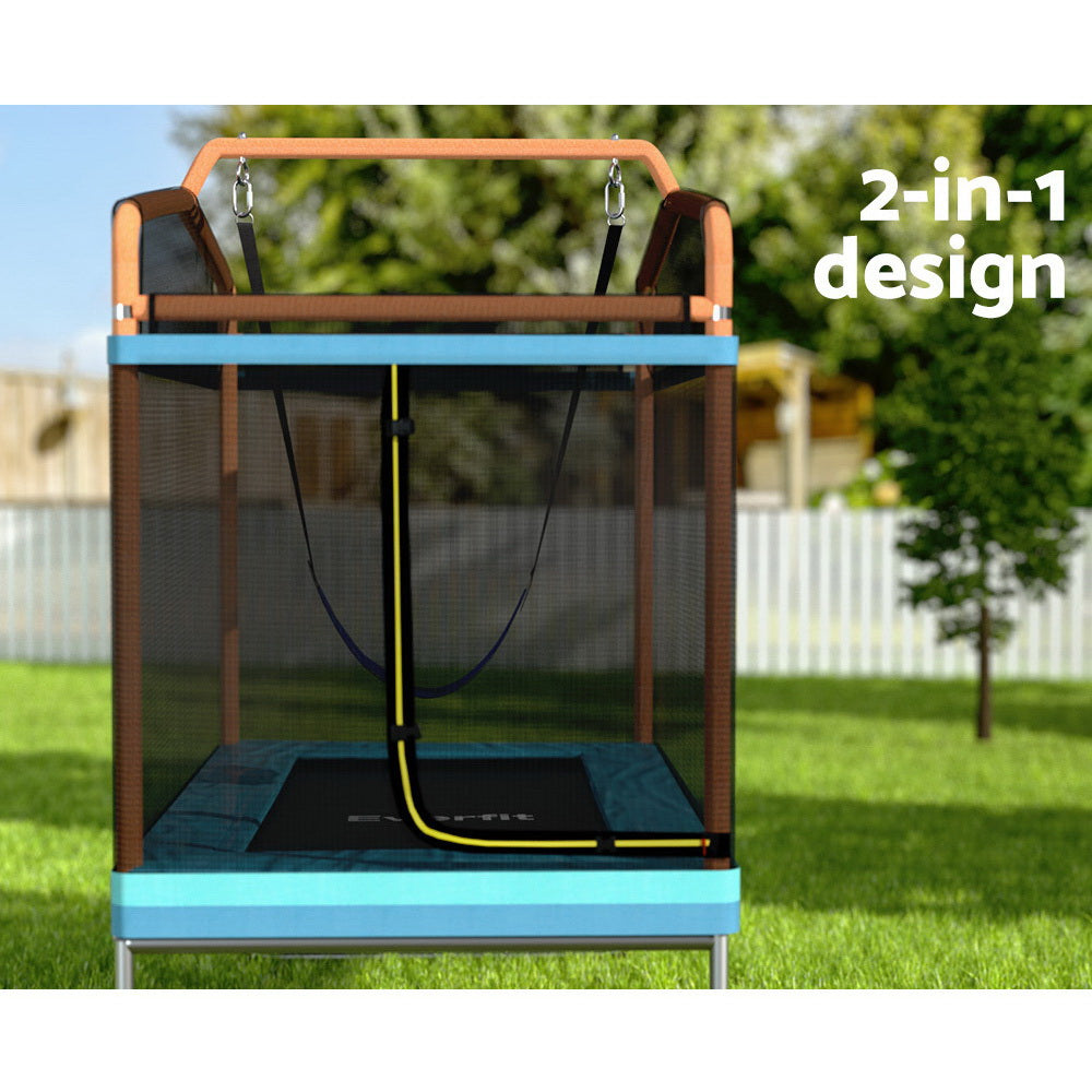 6FT Trampoline Kids Rectangle Trampoline w/ Swing Enclosure Safety Net Orange