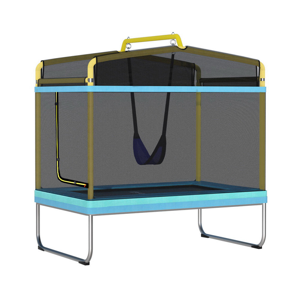 6FT Trampoline Kids Rectangle Trampoline w/ Swing Enclosure Safety Net Orange