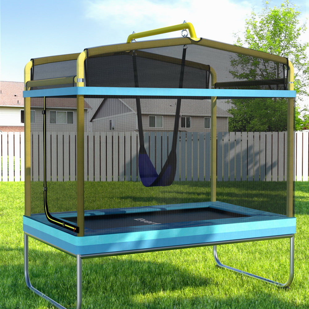 6FT Trampoline Kids Rectangle Trampoline w/ Swing Enclosure Safety Net Orange