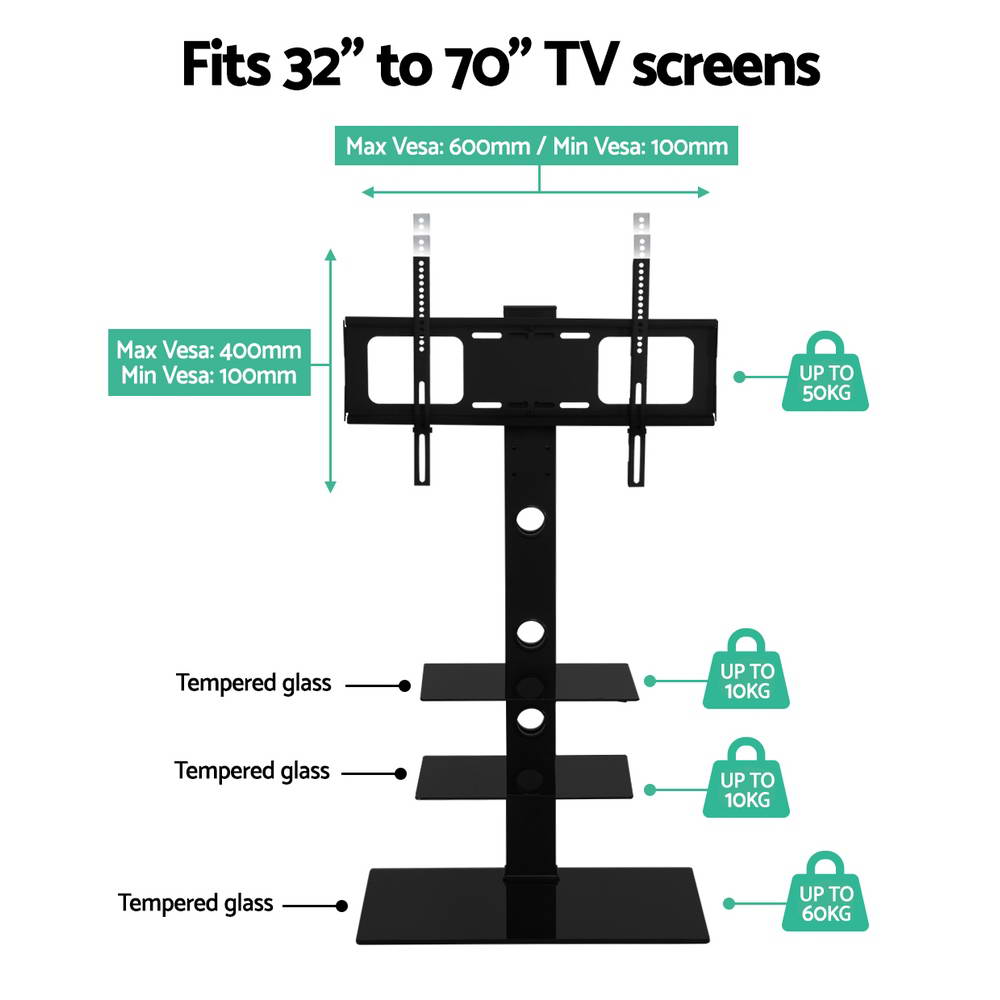 Tv Stand Mount Bracket For 32"-70" Led Lcd 3 Tiers Storage Floor Shelf