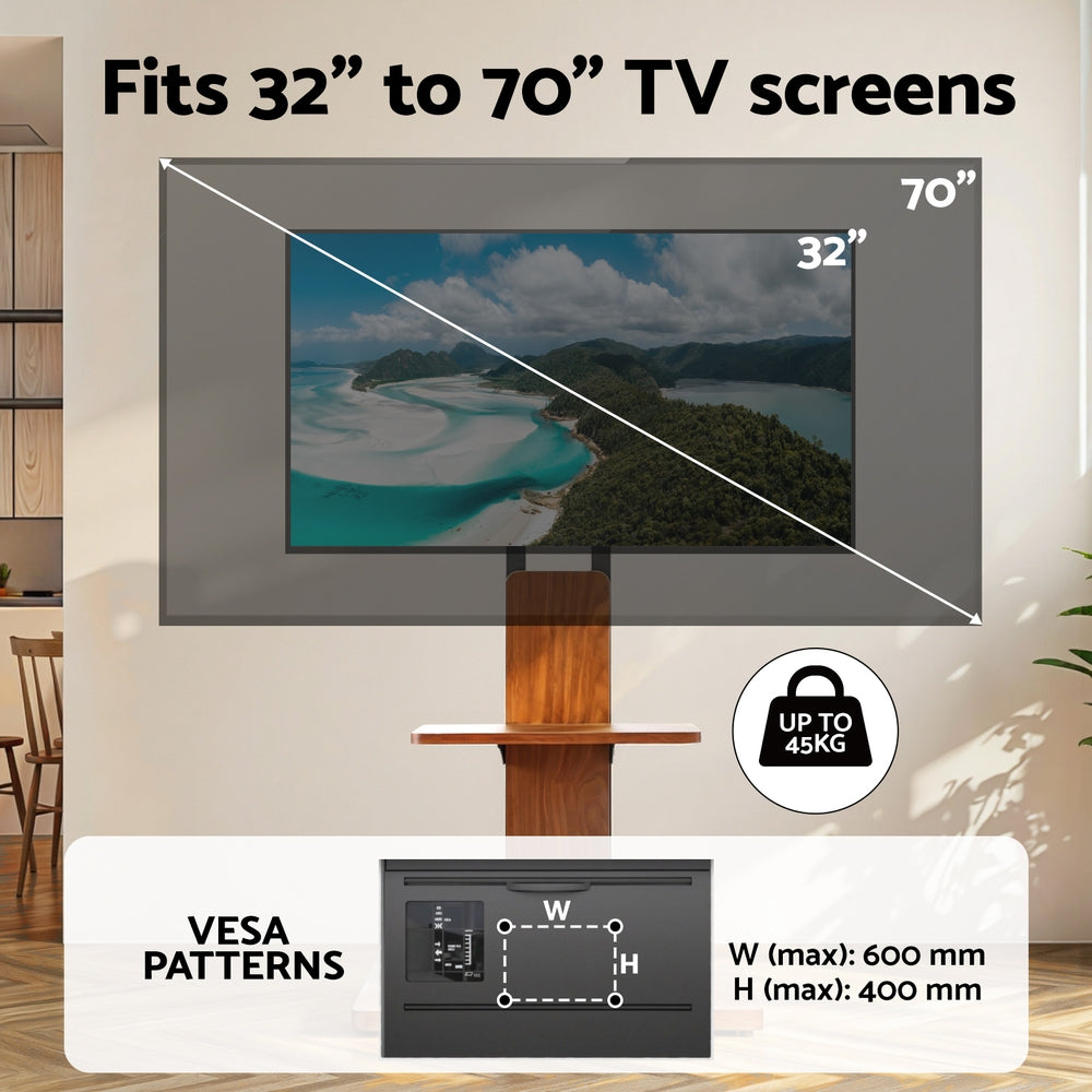 TV Stand 32-70" Wooden Tray Swivel Height Adjustable