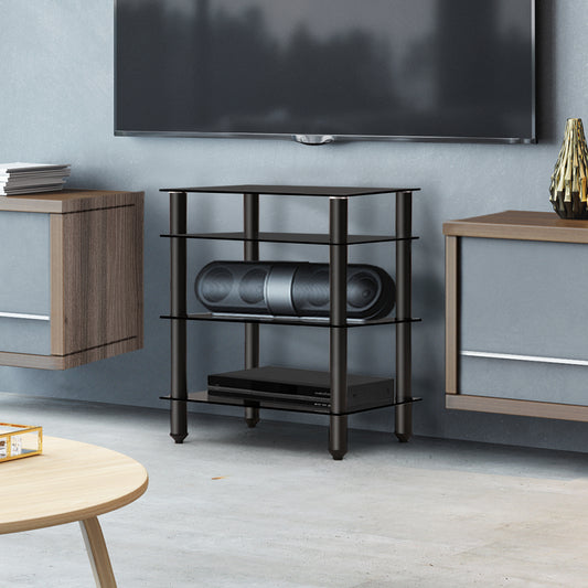 Tv Stand 4 Tiers Storage Shelf Rack Tempered Glass Entertainment Unit