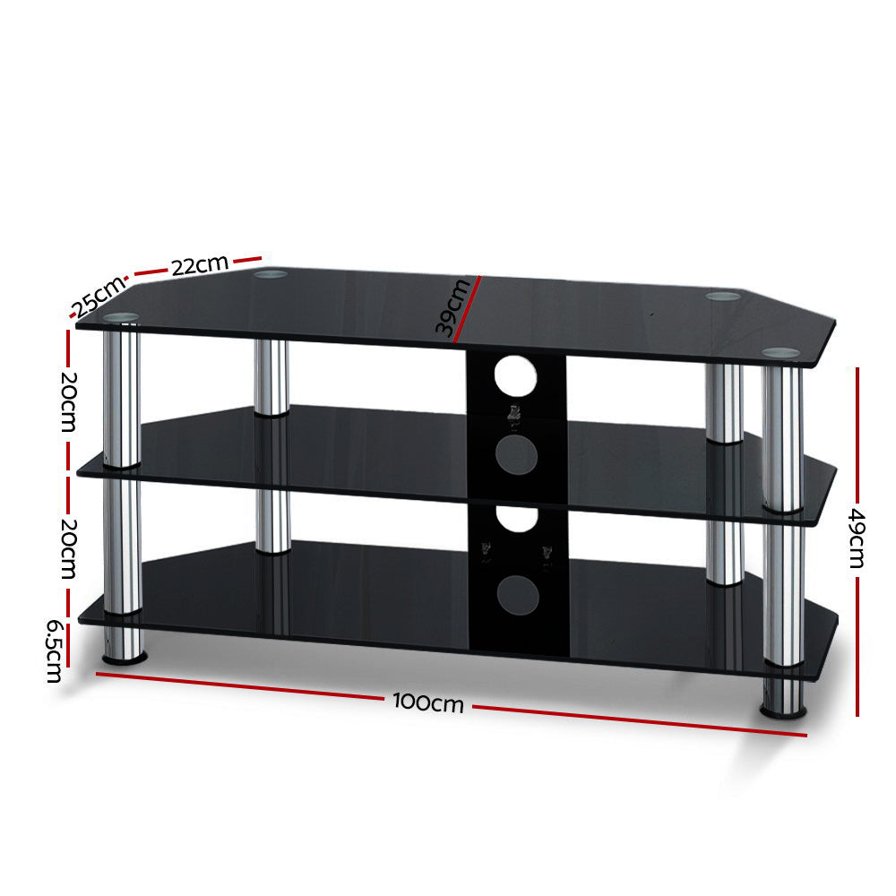 3 Tiers Tv Stand Storage Shelf Rack Tempered Glass