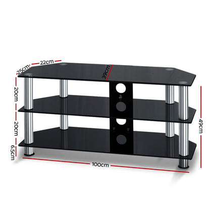 3 Tiers Tv Stand Storage Shelf Rack Tempered Glass