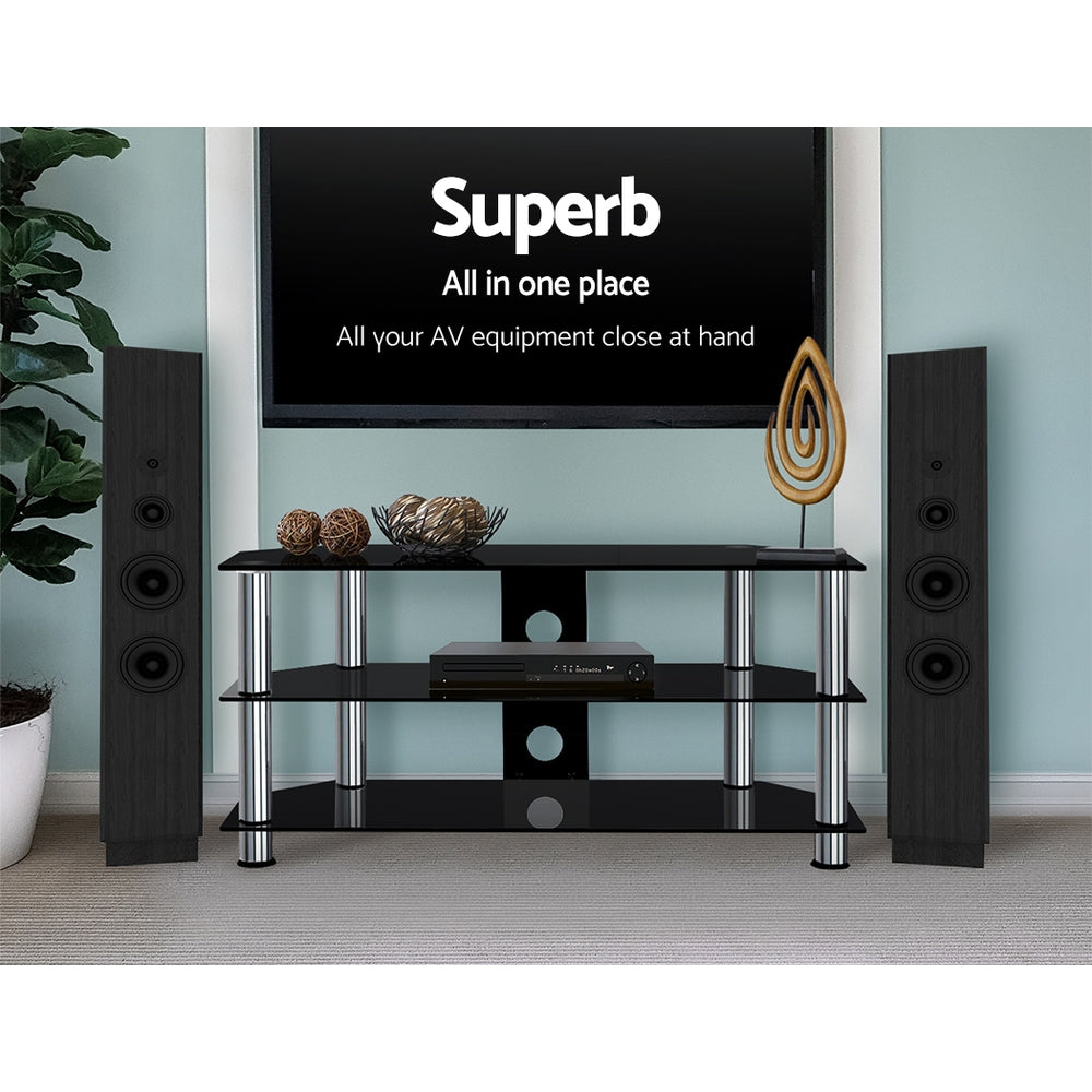 3 Tiers Tv Stand Storage Shelf Rack Tempered Glass