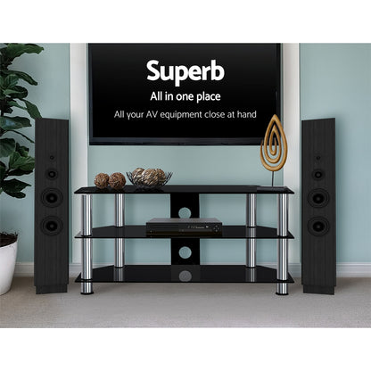 3 Tiers Tv Stand Storage Shelf Rack Tempered Glass