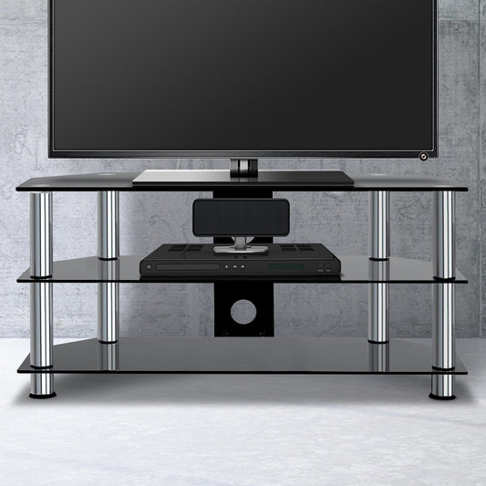 3 Tiers Tv Stand Storage Shelf Rack Tempered Glass