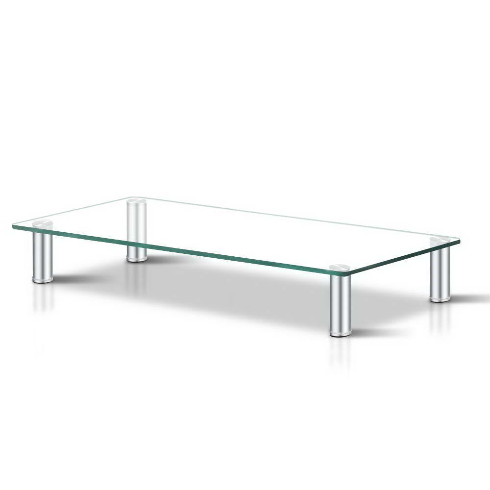Height Adjustable Monitor Stand Riser with Glass Display Shelf