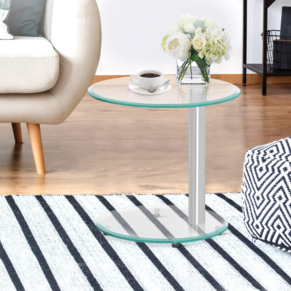 Coffee Table Oval Tempered Glass Side End Beside Tables Cafe 45cm