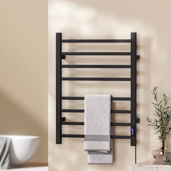  Devanti Heated Towel Rail 8 Square Bars with Timer Electric Heater Warmer Rack