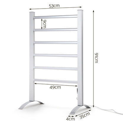 Electric Heated Towel Rail Rack 6 Bars Freestanding Clothes Dry Warmer