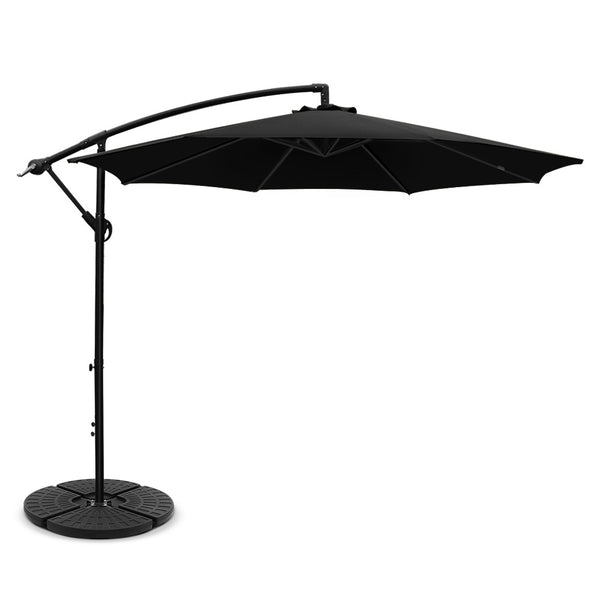  Instahut 3M Umbrella with 48x48cm Base Outdoor Umbrellas Cantilever Sun Beach Garden Patio Black