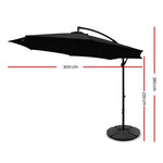 Instahut 3M Umbrella with 48x48cm Base Outdoor Umbrellas Cantilever Sun Beach Garden Patio Black