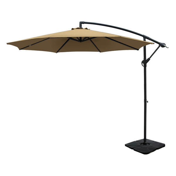  3M Umbrella W/Base Outdoor Cantilever Beach Garden Patio Parasol