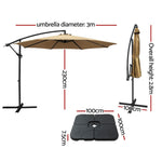 3M Umbrella W/Base Outdoor Cantilever Beach Garden Patio Parasol