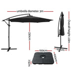 3M Umbrella W/Base Outdoor Cantilever Beach Garden Patio Parasol