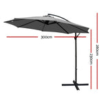 Instahut 3M Outdoor Furniture Garden Umbrella Grey