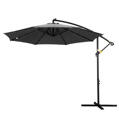 3M Cantilever Outdoor Umbrella with LED Garden Shade Charcoal
