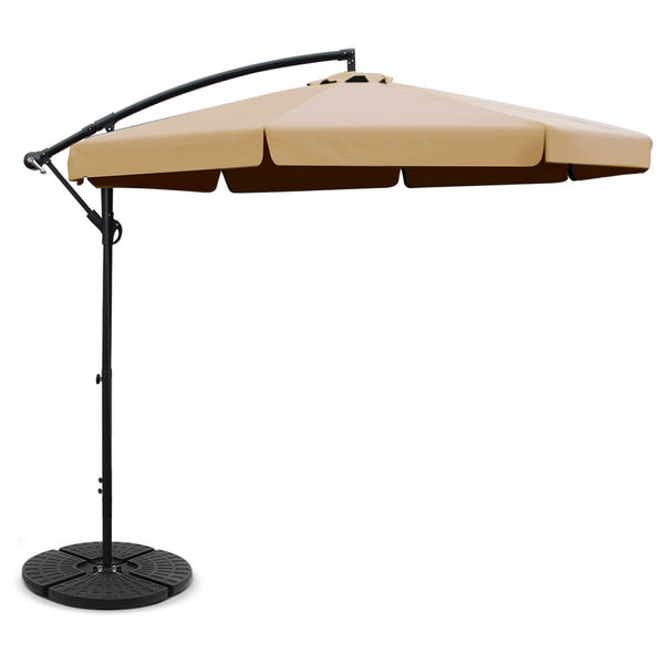  Instahut 3M Umbrella with 48x48cm Base Outdoor Umbrellas Cantilever Sun Beach UV Beige