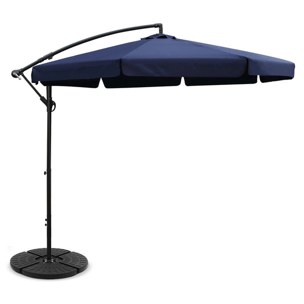  Instahut 3M Umbrella with 48x48cm Base Outdoor Umbrellas Cantilever Sun Beach UV Navy