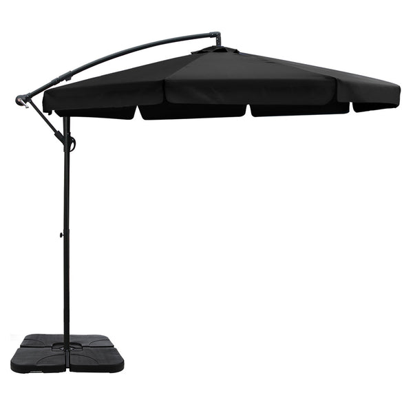  Instahut 3M Umbrella with 50x50cm Base Outdoor Umbrellas Cantilever Patio Sun Beach UV Black