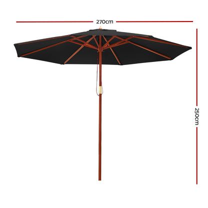 2.7M Outdoor Umbrella Pole Umbrellas Beach Garden Sun Stand Patio Black