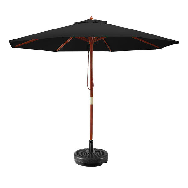  Instahut 2.7M Umbrella with Base Outdoor Pole Umbrellas Garden Stand Deck Black