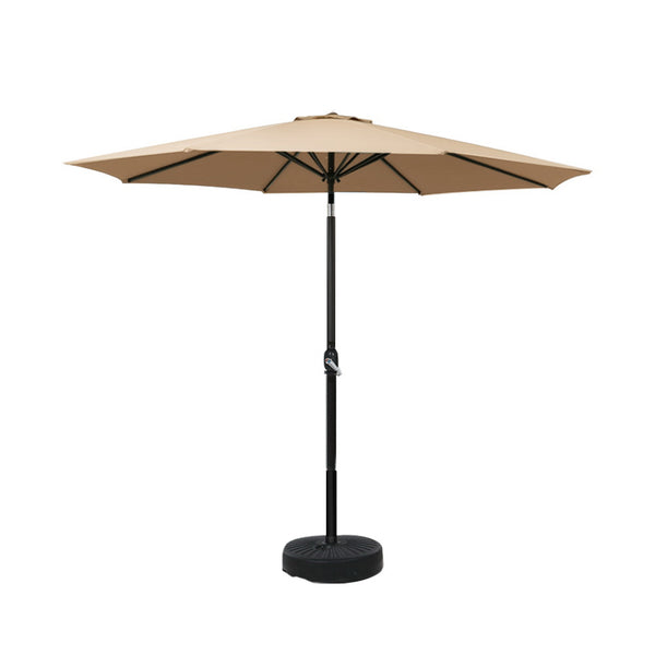  2.7m Outdoor Umbrella w/Base Pole Stand Garden Sun Beige