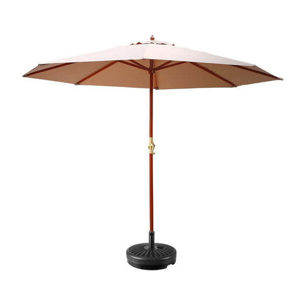  Instahut Outdoor Umbrella Pole Umbrellas 3M with Base Garden Stand Deck Beige