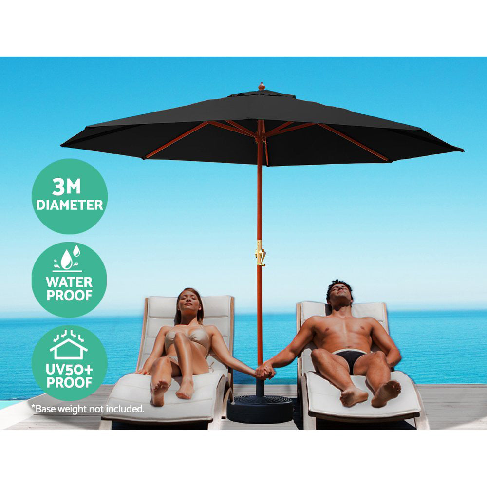 3M Outdoor Umbrella Pole Umbrellas Beach Garden Sun Stand Patio Black