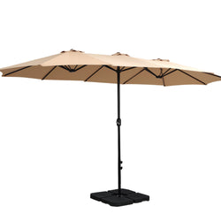 4.57m Outdoor Umbrella w/ Base Stand & Tilt Beige